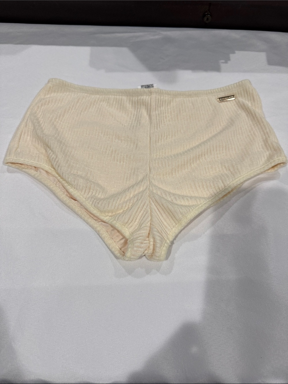 Missguided Cream Ribbed High-Cut Bikini Brief